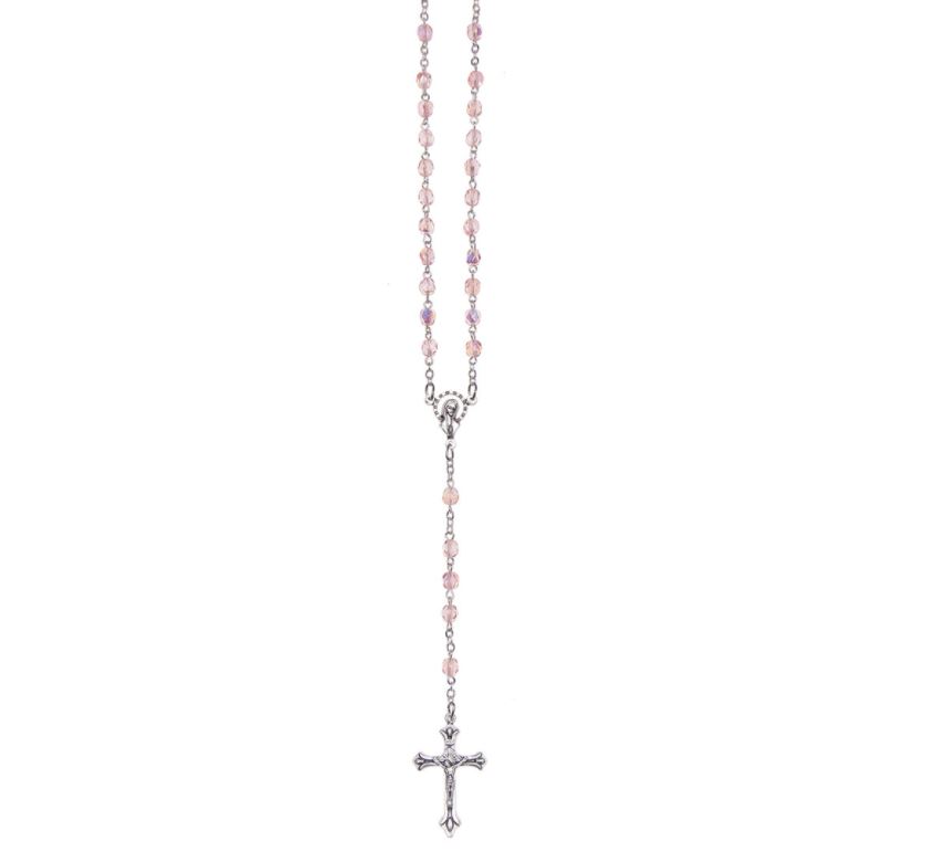 Rosenkranz mit Glasperlen rosa 8 mm Ø, Antikoptik - Kirchenbedarf